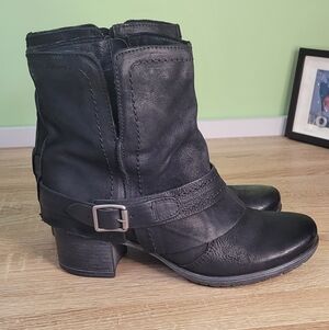 MJUS Black Leather Ankle Boots Chunky Slouchy Buckle Boho 40